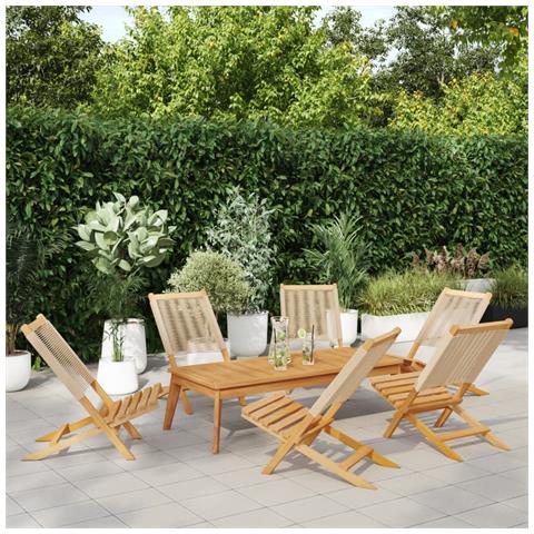 Sedie da Giardino Pieghevoli 6pz Beige Legno Massello di Acacia - Foto 2