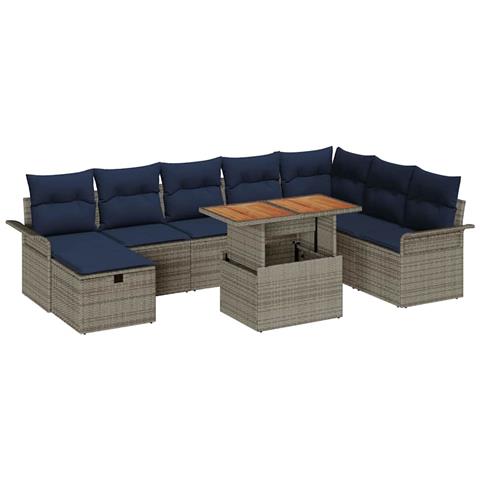 Set Divano da Giardino con cuscino 9 pcs Grigio polyrattan - Foto 1