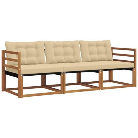 Set di divani da esterno con cuscino 3 pcs Naturale e Beige - Foto 1