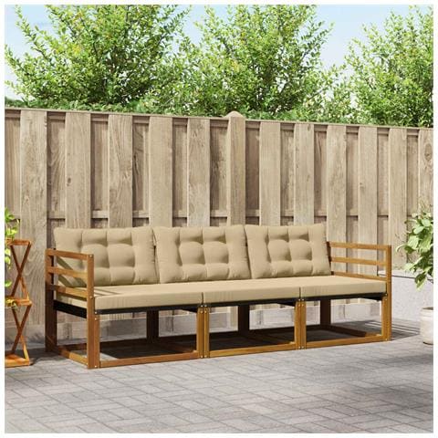 Set di divani da esterno con cuscino 3 pcs Naturale e Beige - Foto 2