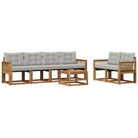 Set di divani da esterno 7 pcs Naturale e Grigio Chiaro - Foto 1