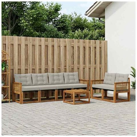 Set di divani da esterno 7 pcs Naturale e Grigio Chiaro - Foto 2