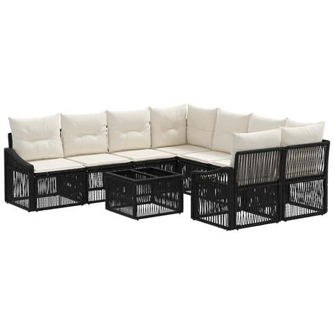Set Divano da Giardino 9 pz Nero polyrattan - Foto 1