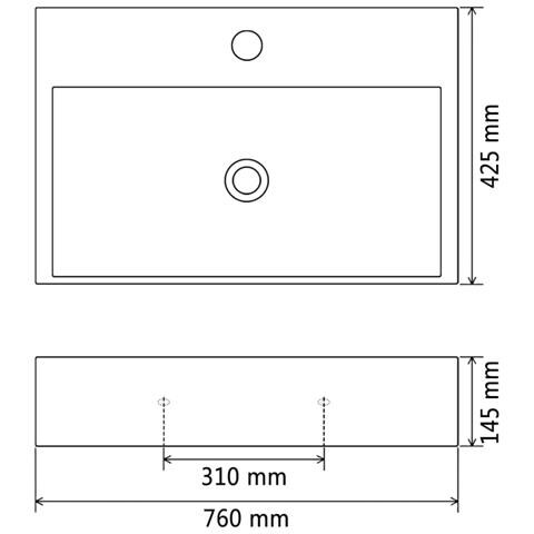 Lavandino Con Foro Rubinetto In Ceramica Nero 76x42,5x14,5 Cm - Foto 2