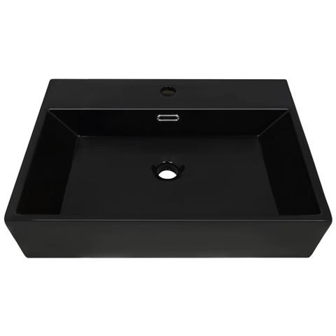 Lavandino Con Foro Rubinetto In Ceramica Nero 76x42,5x14,5 Cm - Foto 4