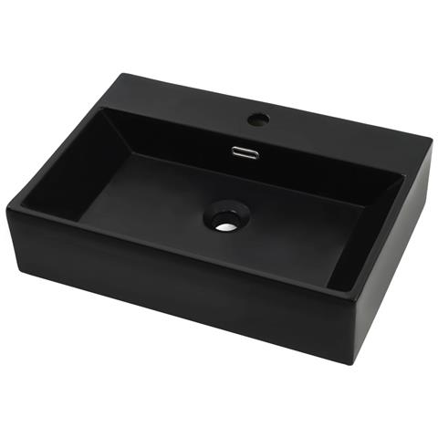 Lavandino Con Foro Rubinetto In Ceramica Nero 76x42,5x14,5 Cm - Foto 1