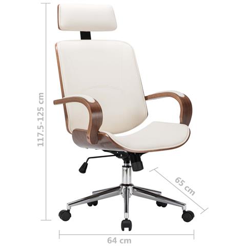 Sedia Girevole Con Poggiatesta Crema Similpelle E Legno Curvato - Foto 7