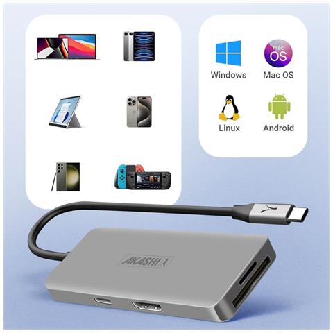 Hub Usb-c 3x Usb 1x Hdmi 1x Usb-c 1x Ingresso Micro-sd / Sd - Grigio - Foto 13