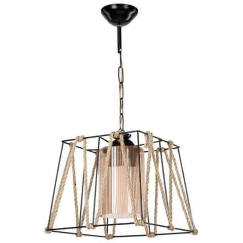 Lampada A Sospensione Likya Asz0990 In Metallo Nero E Corda - Foto 1