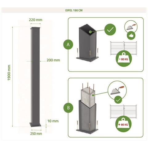 Set Di 4 Pali Eifel 20x20 In Alluminio A. 190cm- Grigio Antracite - Foto 8