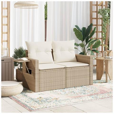 Divano Da Giardino Con Cuscini A 2 Posti Beige In Polyrattan - Foto 3