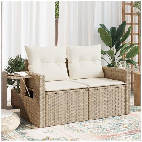 Divano Da Giardino Con Cuscini A 2 Posti Beige In Polyrattan - Foto 1