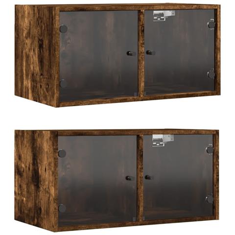 Mobili A Muro Con Ante In Vetro 2pz Rovere Fumo 68,5x37x35 Cm - Foto 2