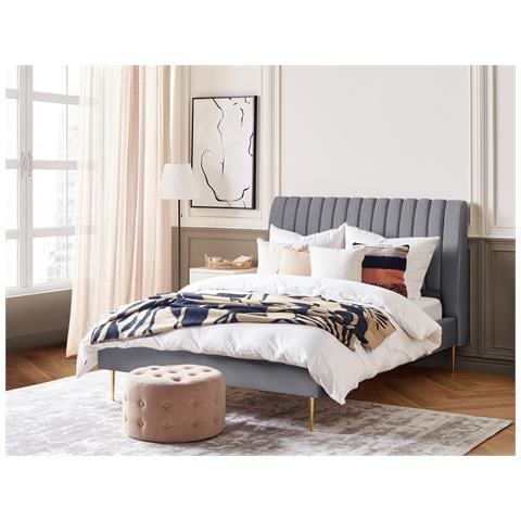Letto Velluto Marville 140 X 200 Cm Grigio - Foto 1