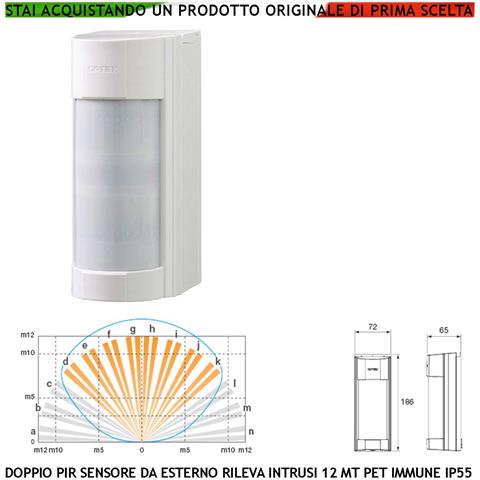 Sensore Di Movimento Grandangolo Infrarosso Dual Pir Vxi Esterno Con Filtri A Tenda Portata 12 Mt Regolabile Via Filo - Foto 1