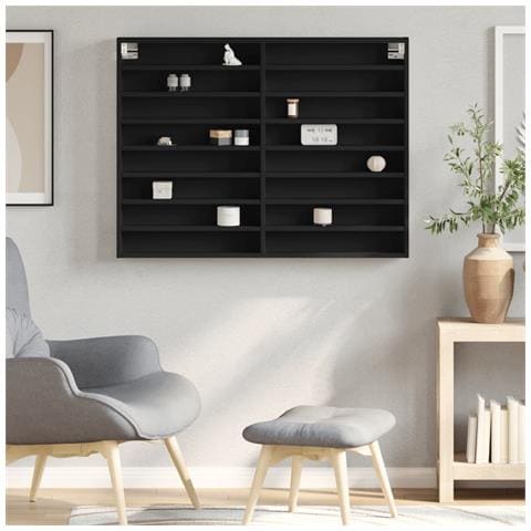 Armadietto Con Vetrina Nero 100x8,5x75 Cm Legno Multistrato - Foto 3