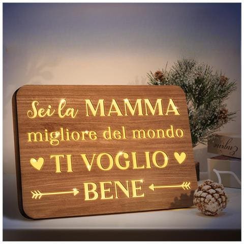 Lavagna Illuminata In Legno - Regalo Perfetto Per Mamma 22x16 Cm - Foto 5