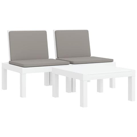 Set Salotto Da Giardino 3 Pz Con Cuscini Bianco In Pp - Foto 2