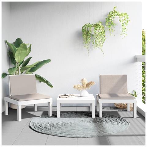 Set Salotto Da Giardino 3 Pz Con Cuscini Bianco In Pp - Foto 8