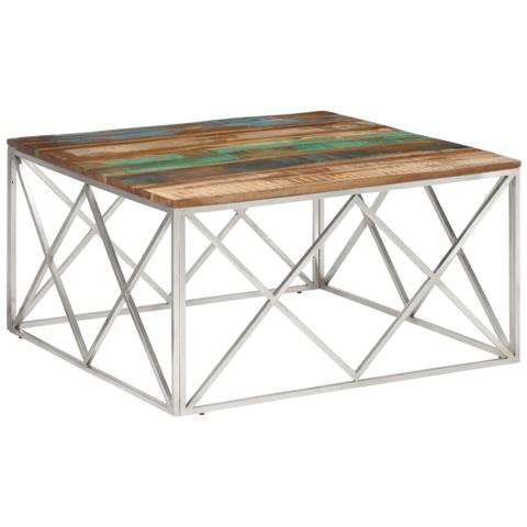 Lusso Casadino -  Tavolino Salotto Argento In Acciaio Inox E Legno Di Recupero - Foto 1