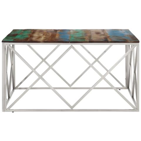 Lusso Casadino -  Tavolino Salotto Argento In Acciaio Inox E Legno Di Recupero - Foto 2