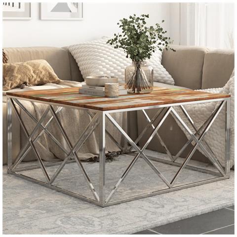 Lusso Casadino -  Tavolino Salotto Argento In Acciaio Inox E Legno Di Recupero - Foto 8