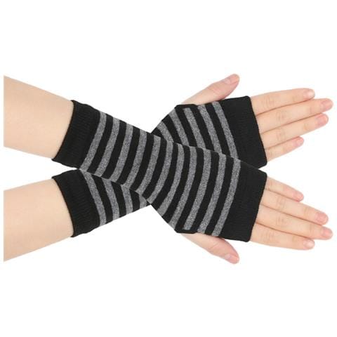Guanti Senza Dita A Righe, Scaldamuscoli Per Le Braccia In Maglia Con Foro Per Il Pollice Black+grey - Foto 1