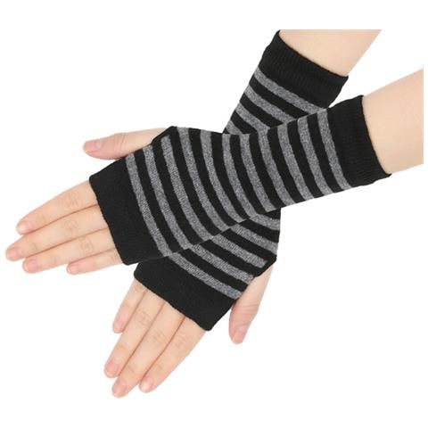Guanti Senza Dita A Righe, Scaldamuscoli Per Le Braccia In Maglia Con Foro Per Il Pollice Black+grey - Foto 2