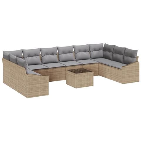 Set da Giardino 11 Pezzi con Cuscini in Rattan Polimerico Nero - Foto 1