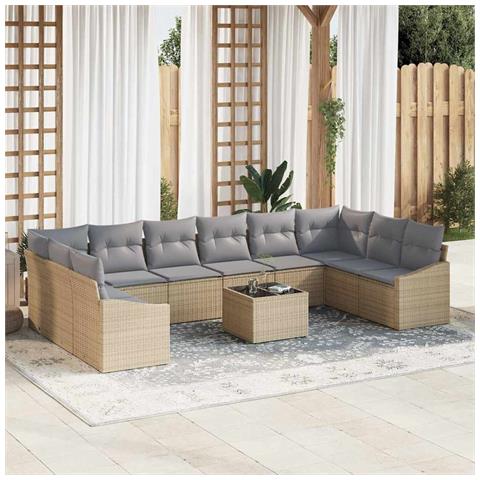 Set da Giardino 11 Pezzi con Cuscini in Rattan Polimerico Nero - Foto 2