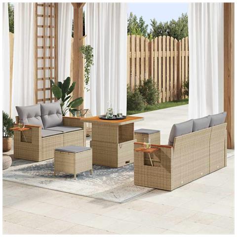 Set di Divano da Giardino con 8 Pezzi e Cuscini Beige in Rattan Sintetico,  Set di Pranzo da Giardino con 3 Pezzi e Cuscini Beige in Rattan Sintetico - Foto 2