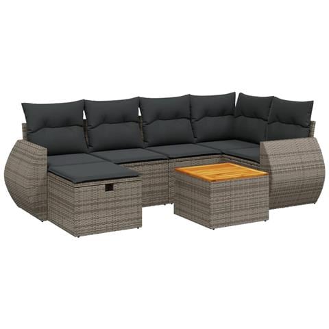 Set Divani da Giardino 7 pz con Cuscini Grigio in Polyrattan - Foto 1