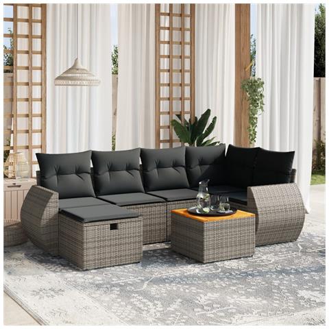 Set Divani da Giardino 7 pz con Cuscini Grigio in Polyrattan - Foto 2