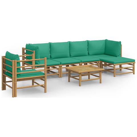 Set Salotto da Giardino 7pz con Cuscini Verdi Bambù - Foto 1