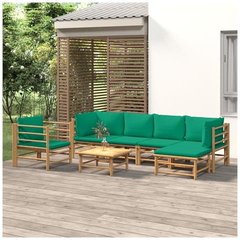 Set Salotto da Giardino 7pz con Cuscini Verdi Bambù - Foto 2