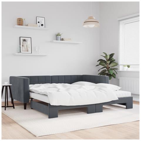 Divano Letto Estraibile Materassi Grigio Scuro 100x200 Velluto - Foto 2