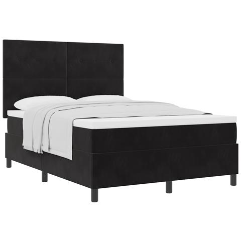 Letto Box Spring  con Materasso - Nero, 140x190 cm, Velluto - Foto 1