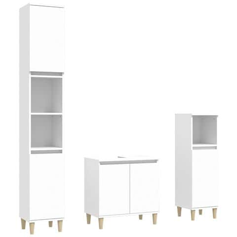 Set Mobili da Bagno 3 pz Bianco in Legno Multistrato - Foto 1