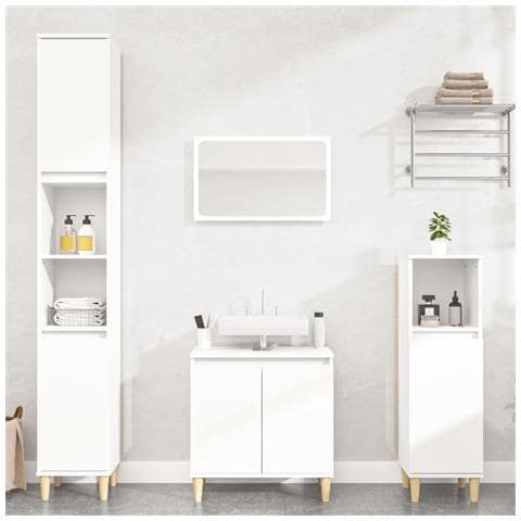Set Mobili da Bagno 3 pz Bianco in Legno Multistrato - Foto 2