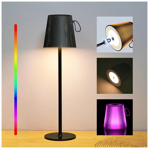 Lampada Da Tavolo Led Wireless Impermeabile Rgb Altezza Regolabile Nera - Foto 1