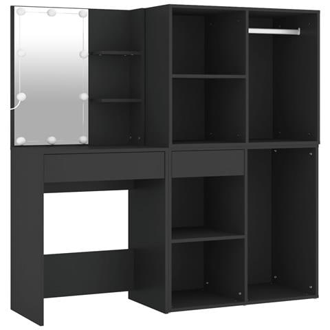 Toeletta con LED e Armadietti in Legno Multistrato Nero - Foto 1