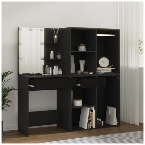 Toeletta con LED e Armadietti in Legno Multistrato Nero - Foto 2
