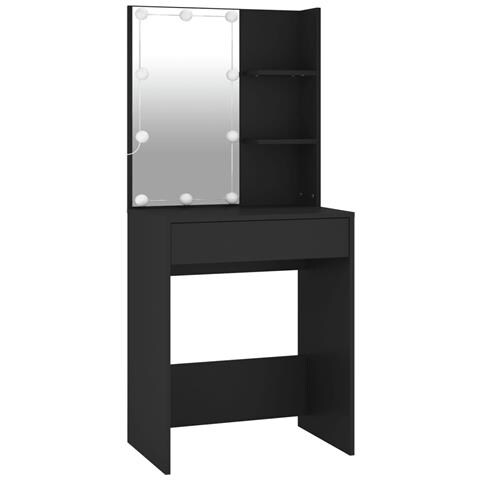 Toeletta con LED e Armadietti in Legno Multistrato Nero - Foto 9