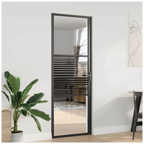 Porta Interna Nero 76 x 201.5 cm Vetro temperato, Alluminio - Foto 2