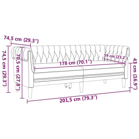 Divano Chesterfield Grigio chiaro 201.5 x 74.5 x 74.5 cm - Foto 8