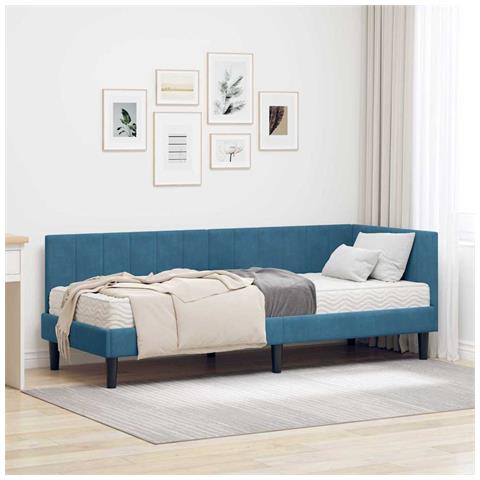 Cornice del letto ad angolo Blu 80 x 200 cm Velluto - Foto 2