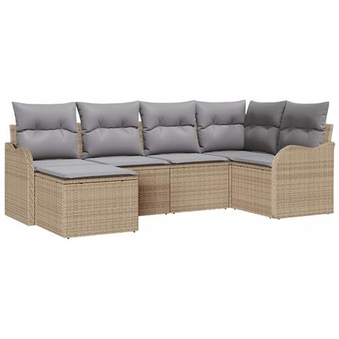 Set Divano da Giardino 6 pcs beige e grigio chiaro Poly Rattan - Foto 1