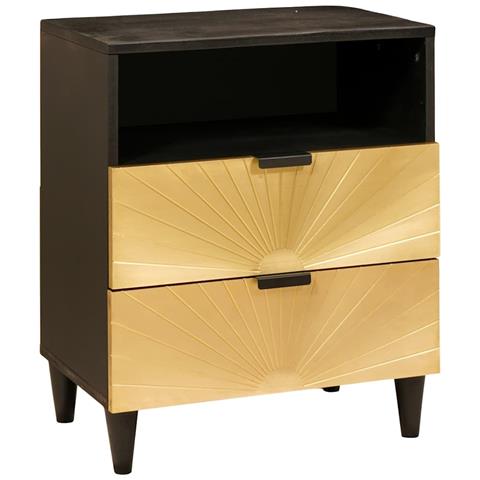 Comodino Nero e Oro 50 x 33 x 60 cm legno massello di mango - Foto 1