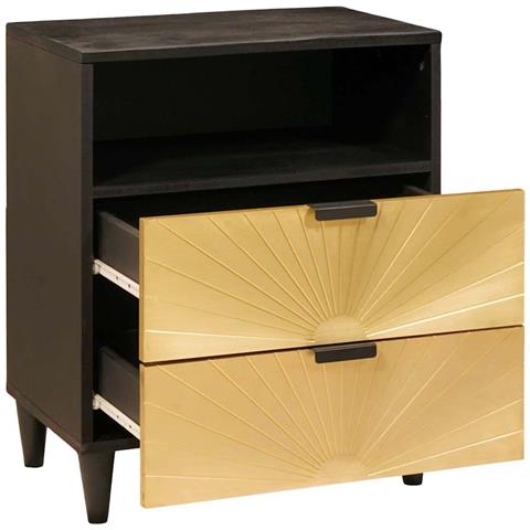 Comodino Nero e Oro 50 x 33 x 60 cm legno massello di mango - Foto 2