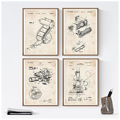 Set Di 4 Stampe Black Fogli Con La Fotografia Di Brevetto. Manifesti Invenzioni Antichi E Brevetti. Scegli Il Colore Che Gradite Senza Cornice A4 - Foto 1